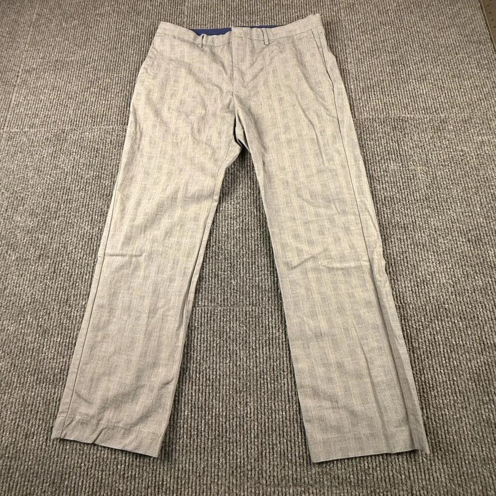 Banana Republic Mens 35x32 Tailored Slim Downtown Plaid Cotton Pants Grey 973528